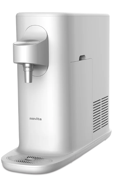 A white Novita Direct Pipe-In Water Dispenser with a digital spout, side ventilation, and a drip tray at the base—ideal for modern Singapore homes.